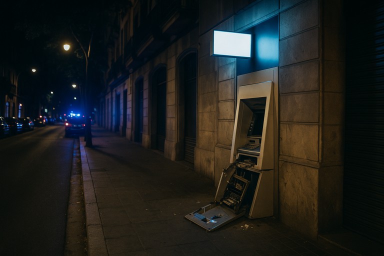 Pillan a un barcelonés intentando romper un cajero automático para robar dinero